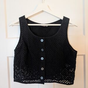 Everlane Black Eyelet Button-Front Crop Top